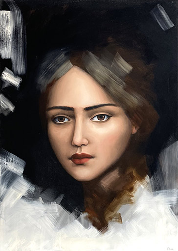 Amanda Johnson nz portrait artist, black and white, oil on canvas